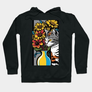 American Shorthair Cat Vibrant Tropical Flower Tall Retro Vintage Digital Pop Art Portrait 3 Hoodie